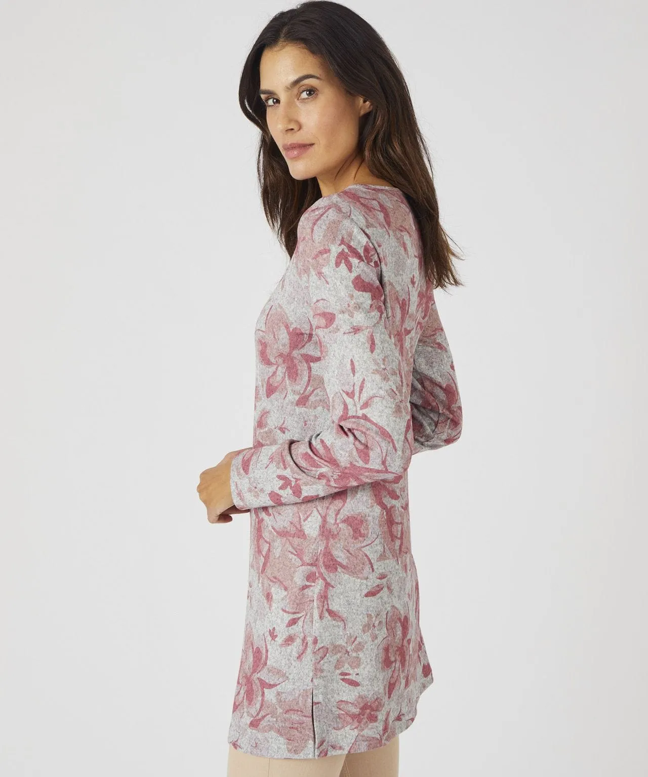 Skin Soft Floral Print Long Sleeved Brushed Tunic