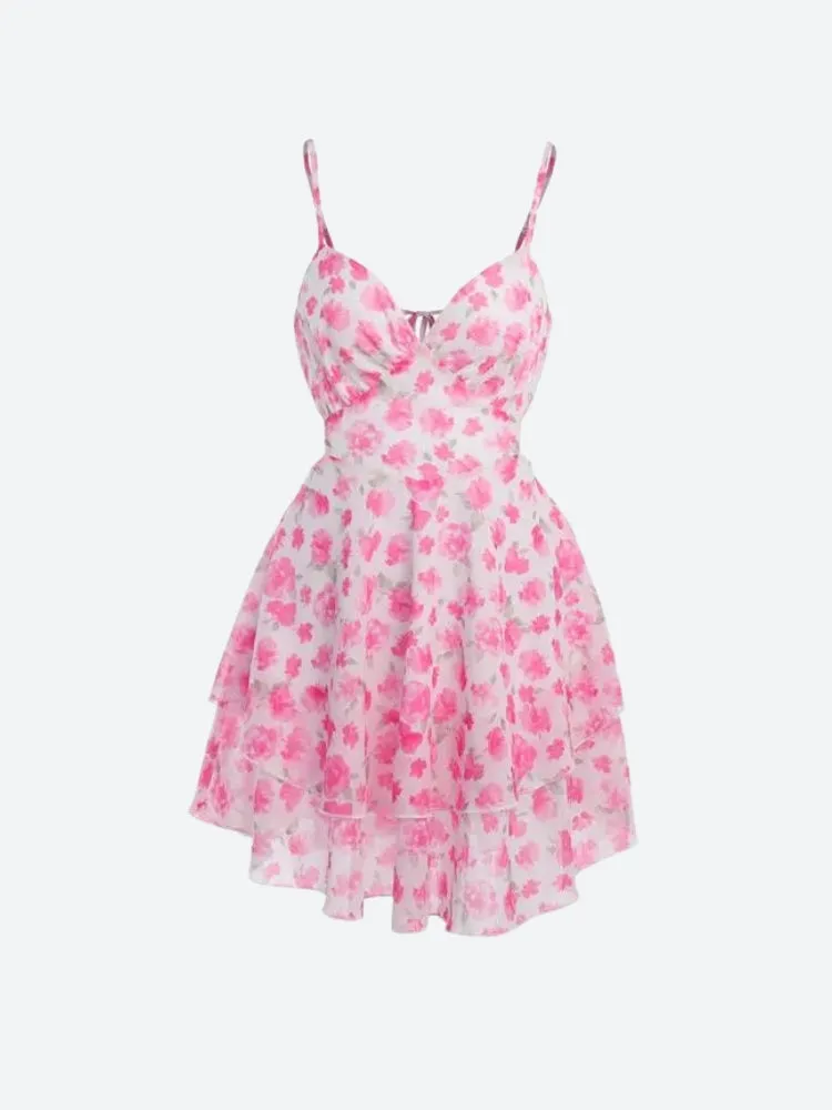 Soft Girl Floral Backless Chiffon Mini Dress