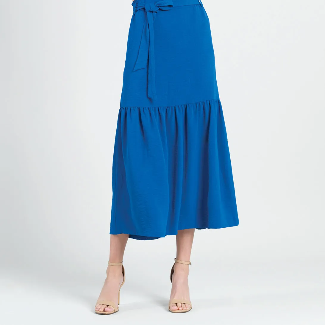 Soft Textured Rayon - Tie Waist Tiered Maxi Skirt - Cobalt - Final Sale!