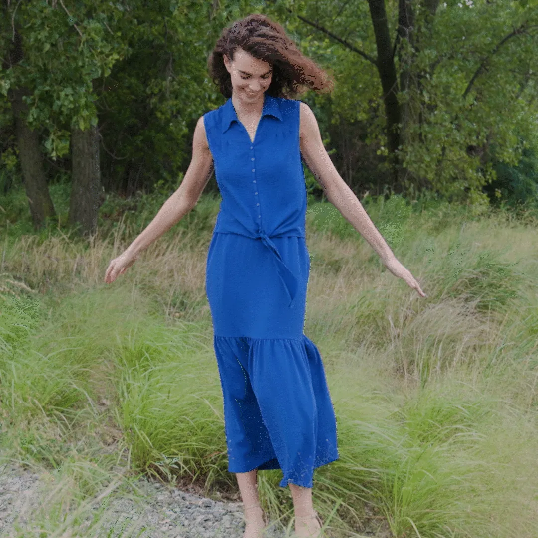 Soft Textured Rayon - Tie Waist Tiered Maxi Skirt - Cobalt - Final Sale!