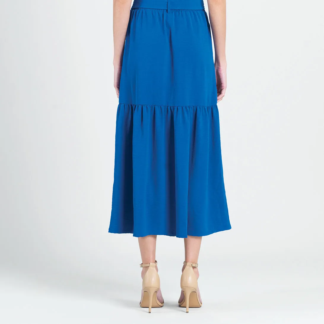 Soft Textured Rayon - Tie Waist Tiered Maxi Skirt - Cobalt - Final Sale!