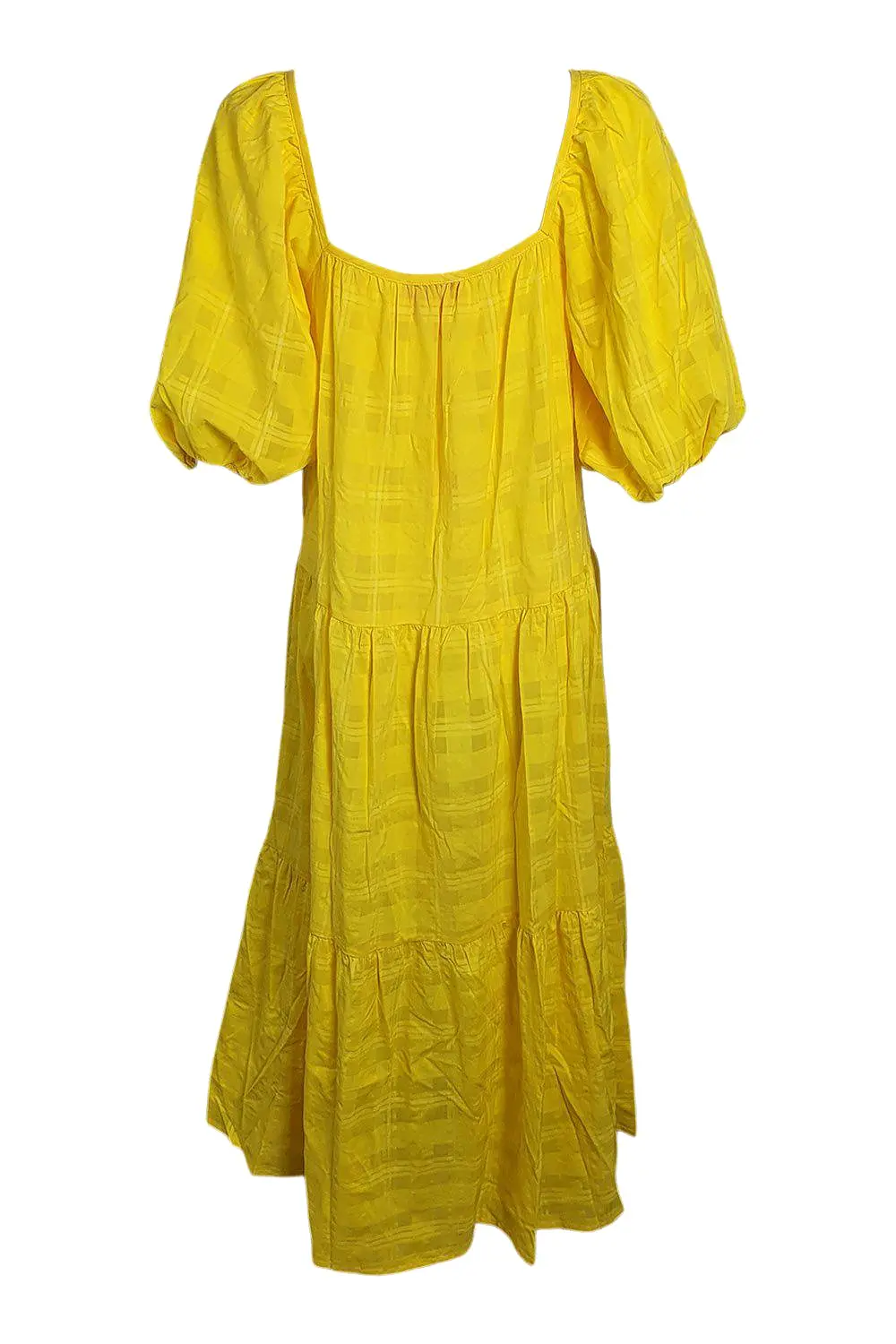 SOLID & STRIPED Sunshine Yellow Tonal Plaid Peasant Dress (XS)