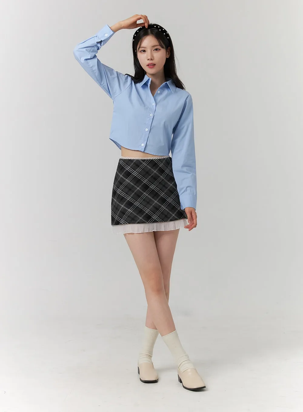 Solid Collar Long Sleeve Blouse OJ419