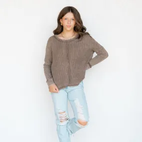 Sweet One Washed Long Sleeve Top Mocha