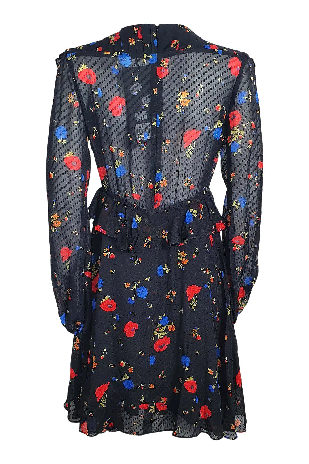 THE KOOPLES Black Silk Floral Print Long Sleeve Mini Dress (1 | UK 10 | EU 36)