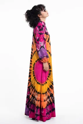 Tie Dye Long Sleeve Maxi Dress in Festival Black