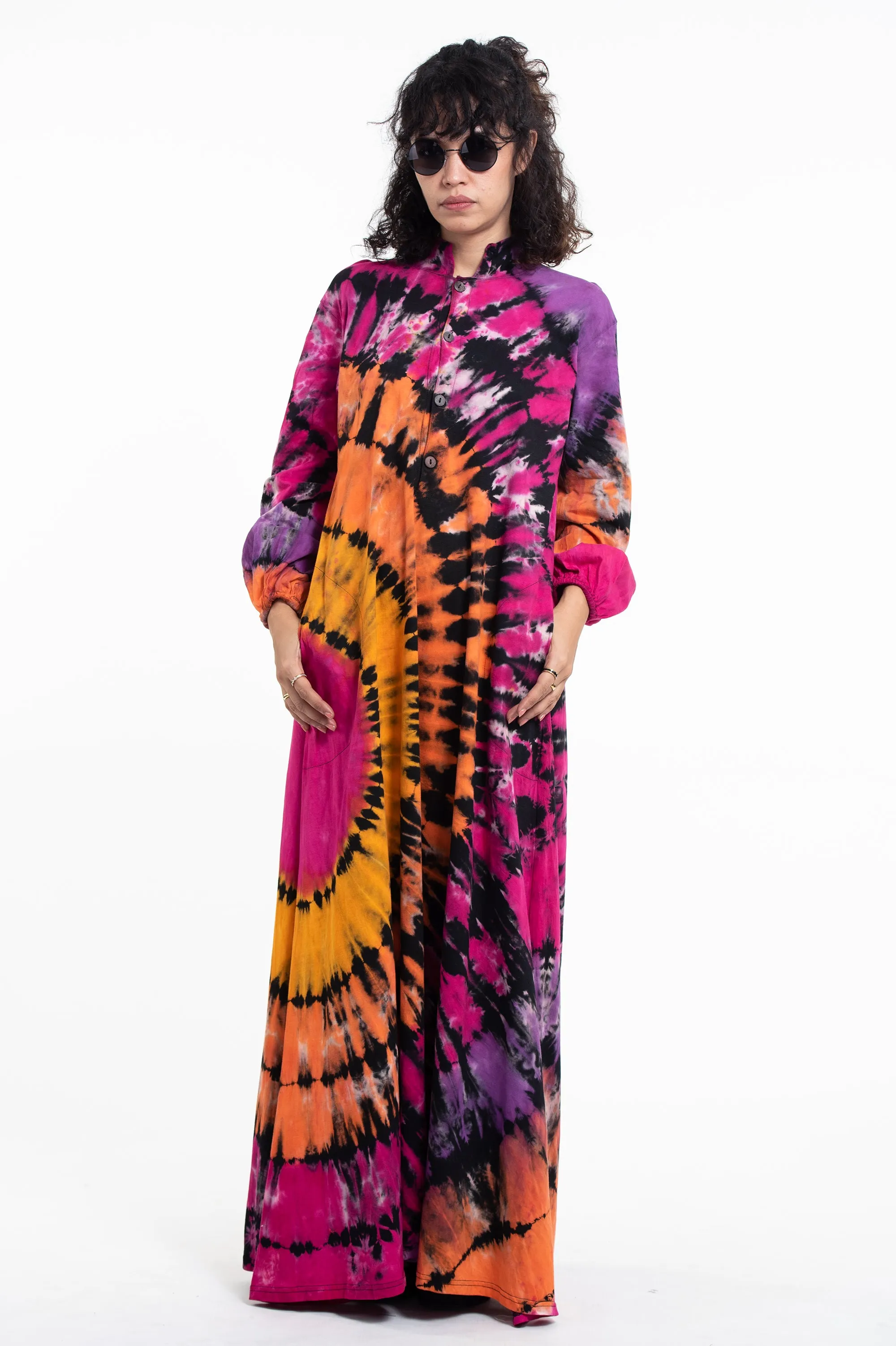 Tie Dye Long Sleeve Maxi Dress in Festival Black