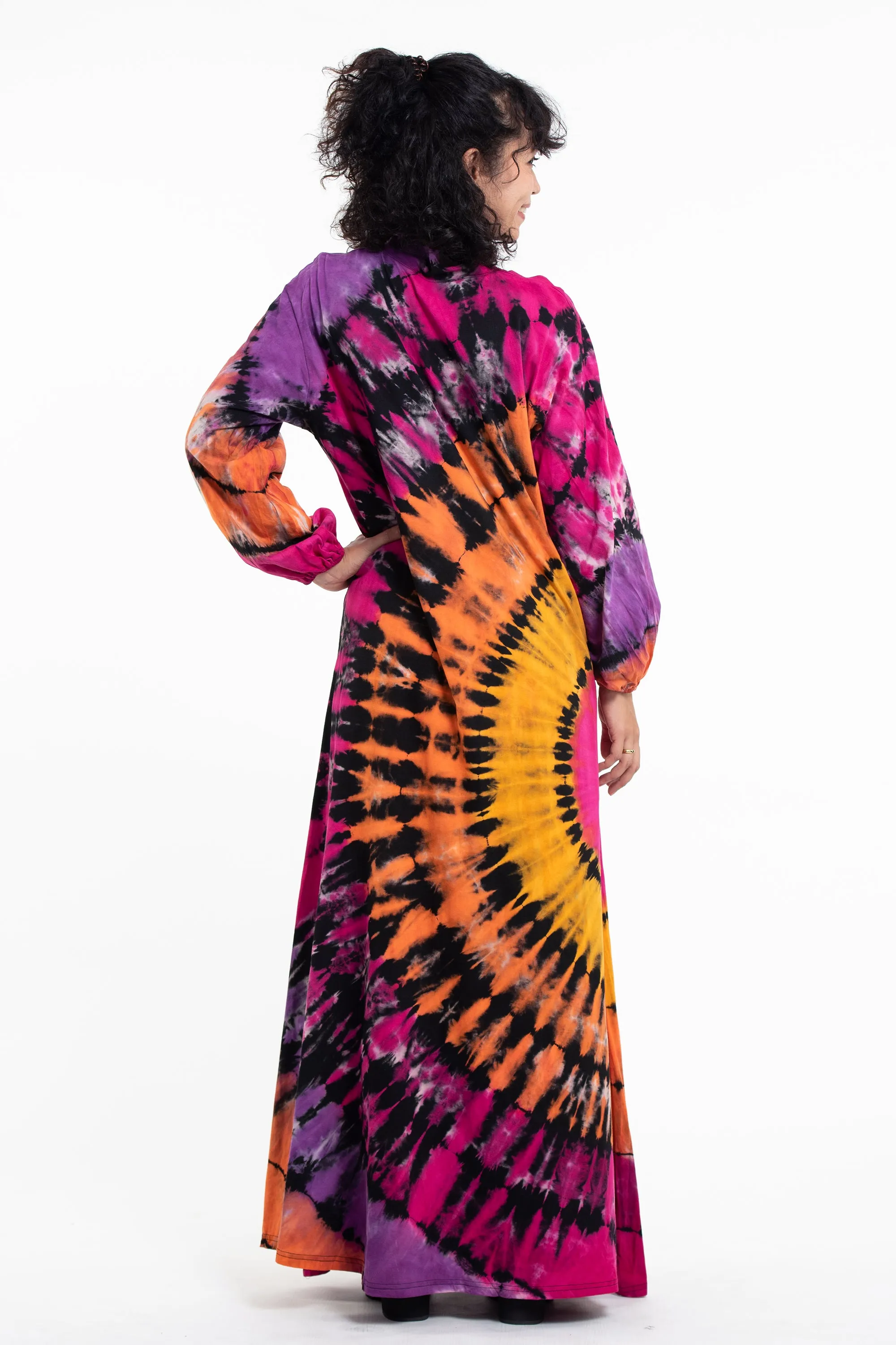 Tie Dye Long Sleeve Maxi Dress in Festival Black