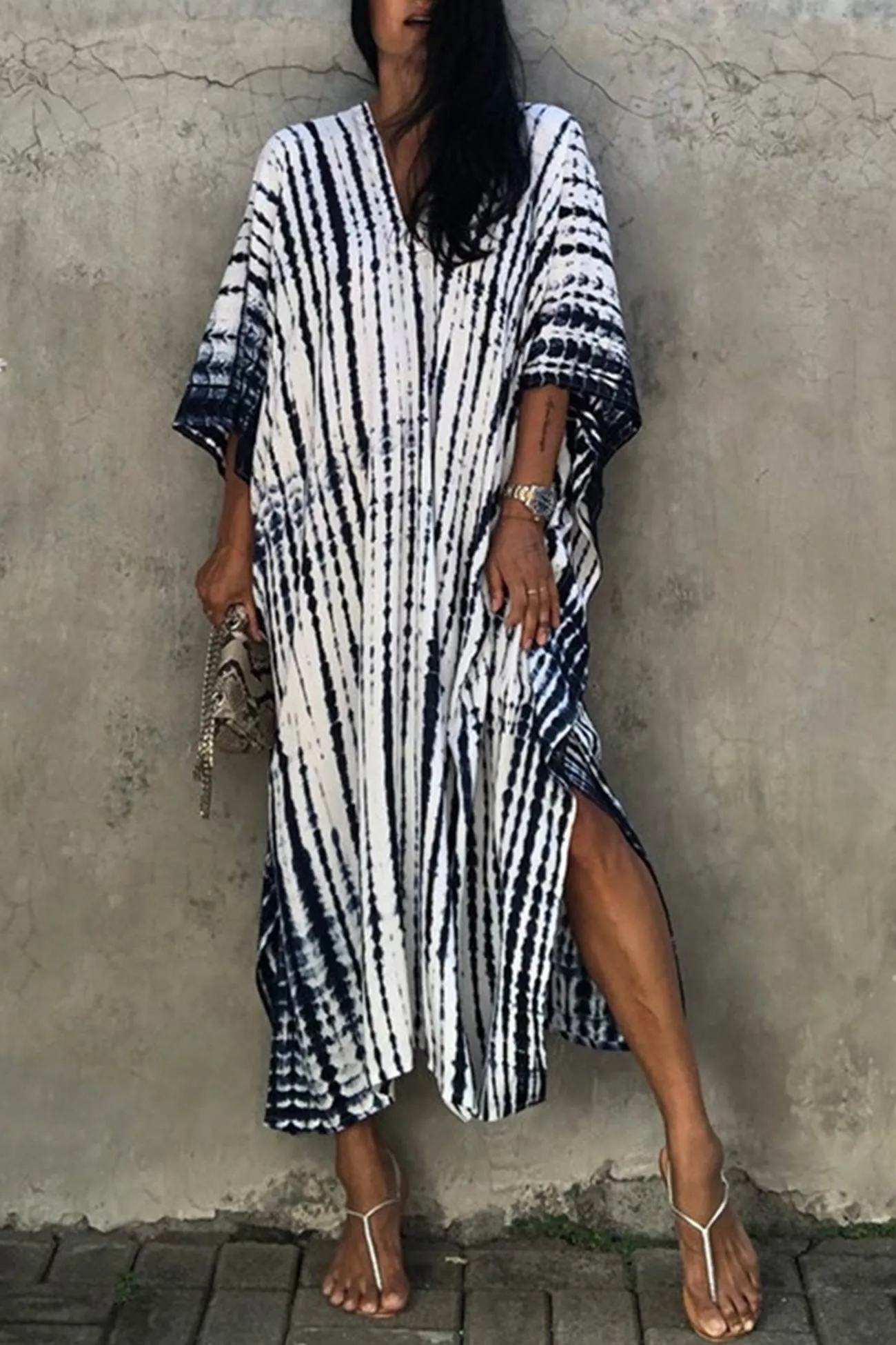 Tie Dye Slit Beach Cover-up Maxi Dress