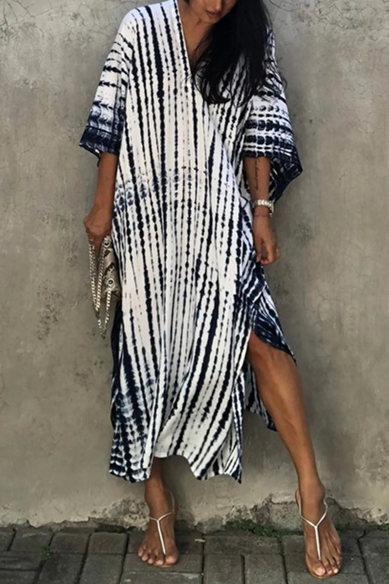 Tie Dye Slit Beach Cover-up Maxi Dress