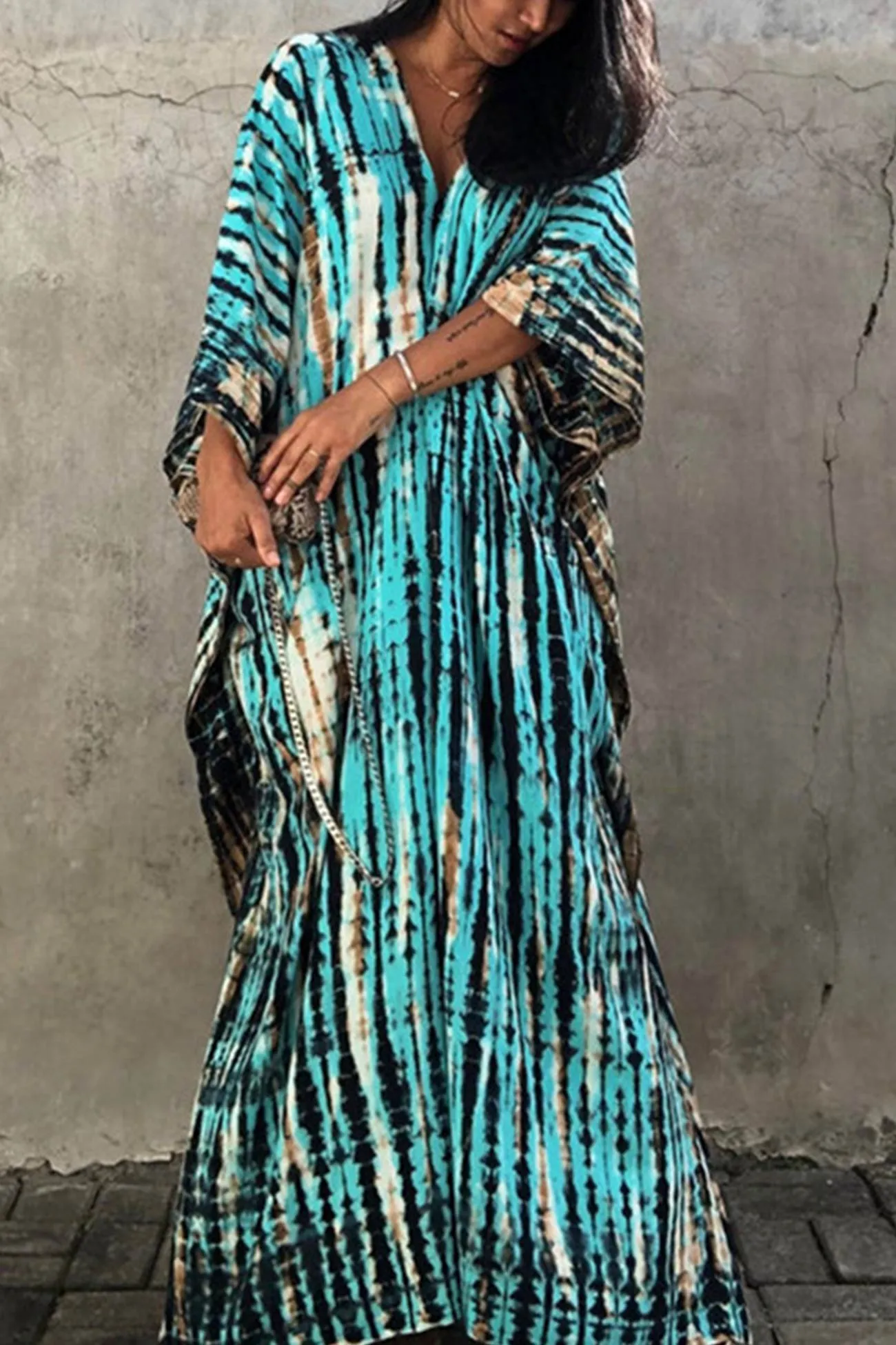 Tie Dye Slit Beach Cover-up Maxi Dress