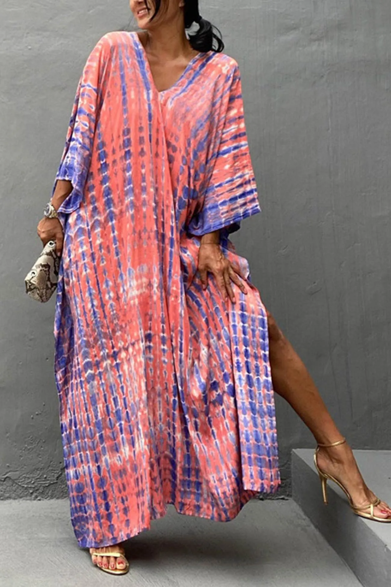 Tie Dye Slit Beach Cover-up Maxi Dress