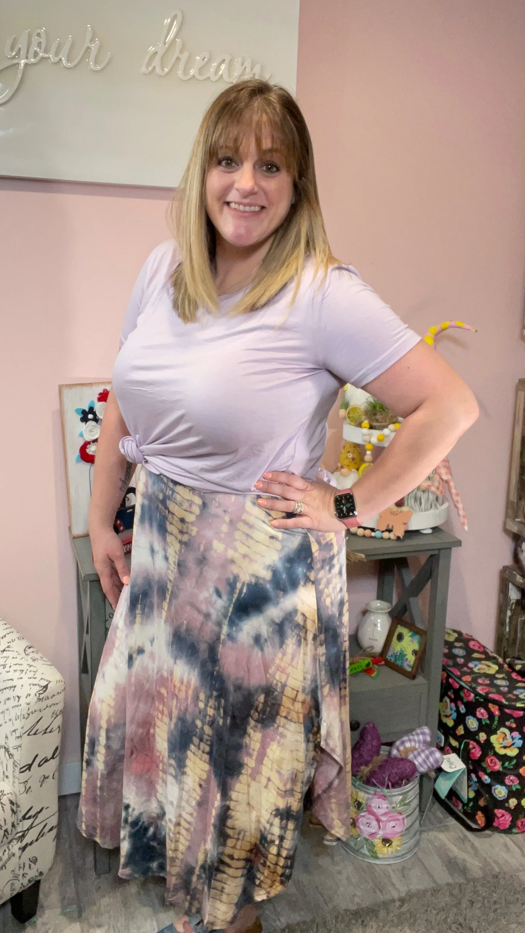 Tie Dye Smocked Waistband Maxi Skirt