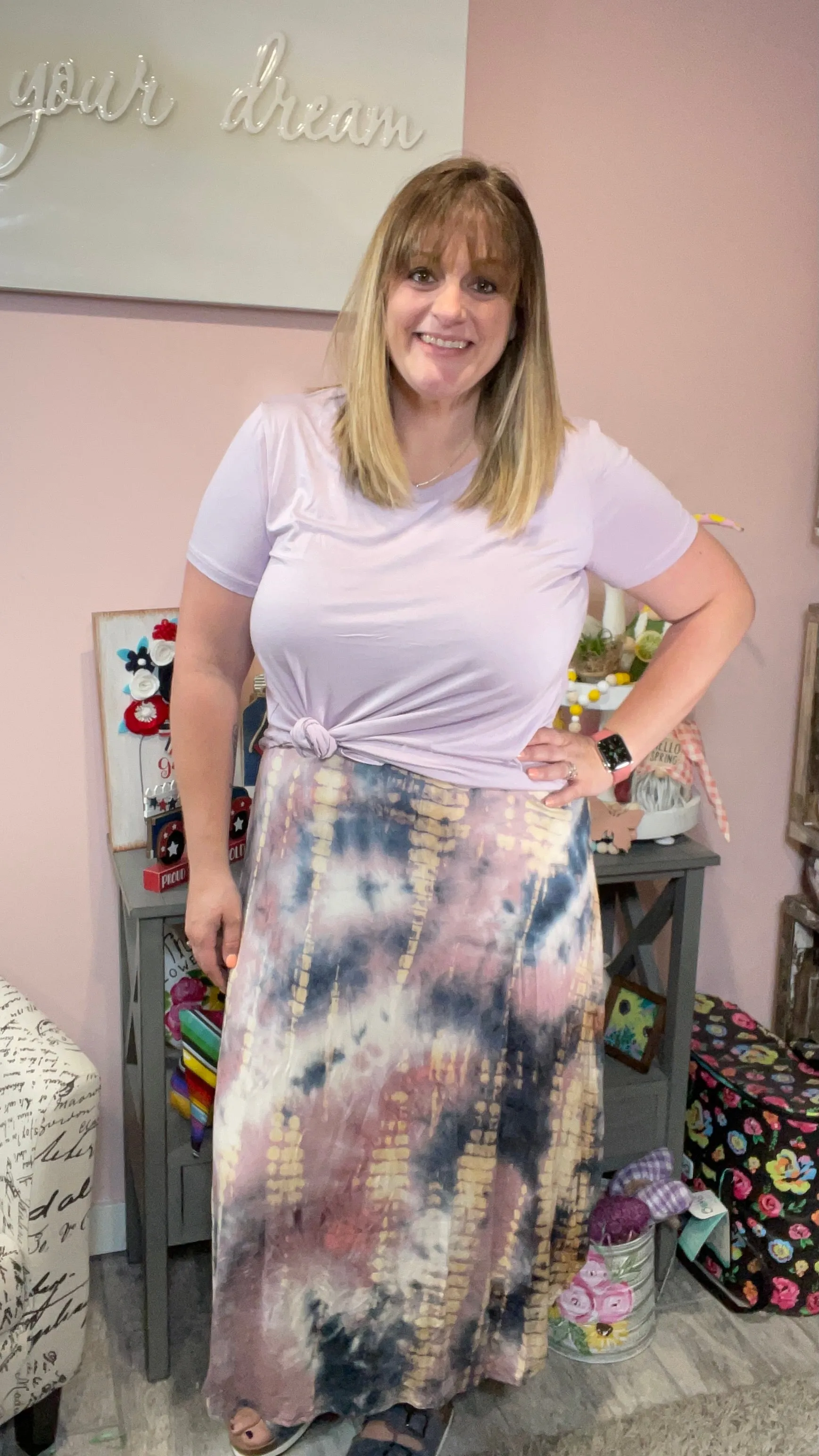 Tie Dye Smocked Waistband Maxi Skirt