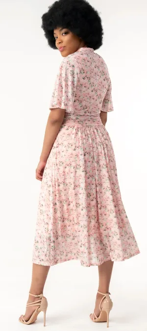 Tina Floral Midi Dress Apricot