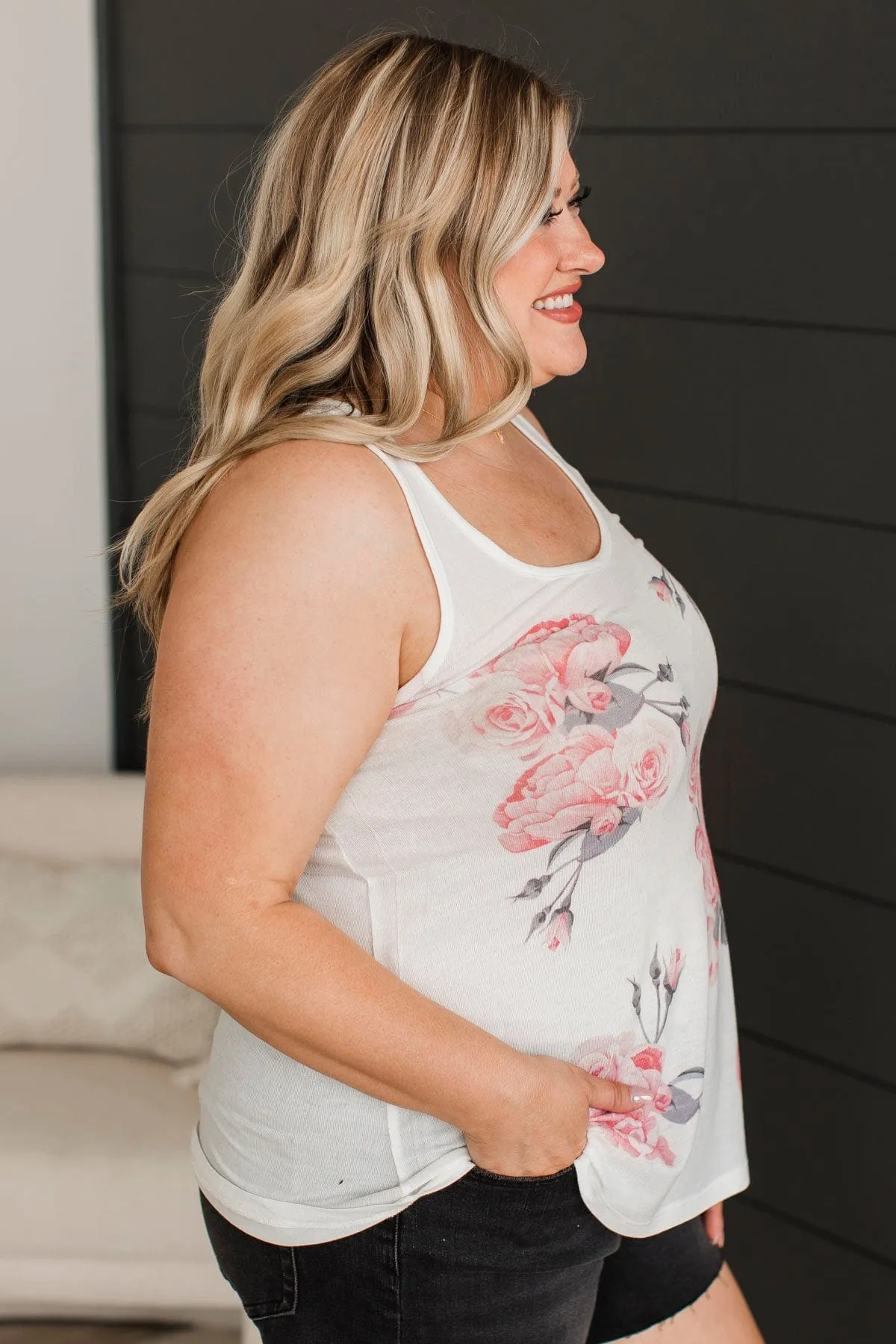 Two To Tango Floral Tank Top- Ivory & Pink