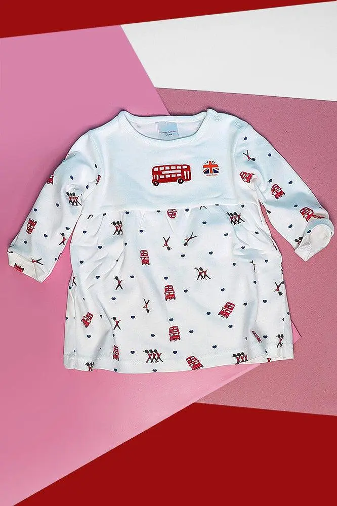 White Red London Bus Baby Girl Dress