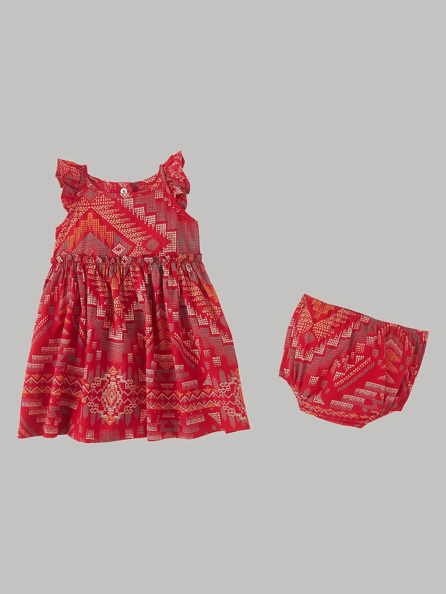 Wrangler Girl's Southwestern Ruffle Strap Dress in Red