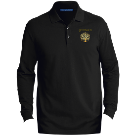 Yahuah-Tree of Life 01 Men's Designer EZCotton Long Sleeve Three Button Polo Shirt (Black/Navy Blue)