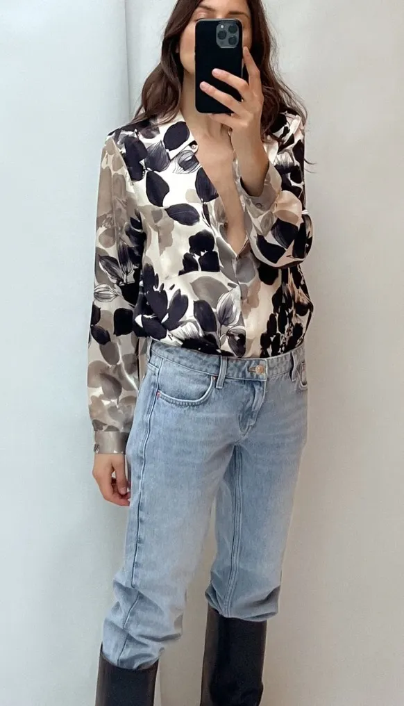 ZARA  |FLORAL PRINT SATIN SHIRT